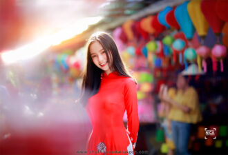 ao dai in 3d co gai hoa sen